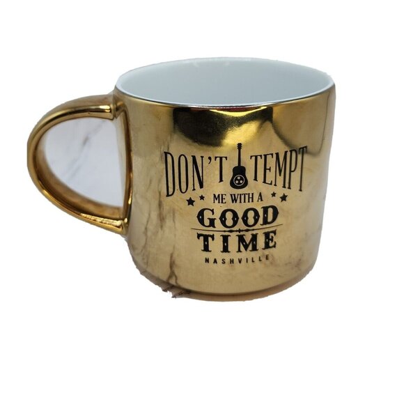 VTG Nashville Country 'Don't Temp Me With Good Time' Guitar' Golden Coffee Mug - Picture 3 of 6